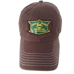 John Deere Hat Moline, Ill. Vintage Logo Green Adjustable Cap Embroidered Brown